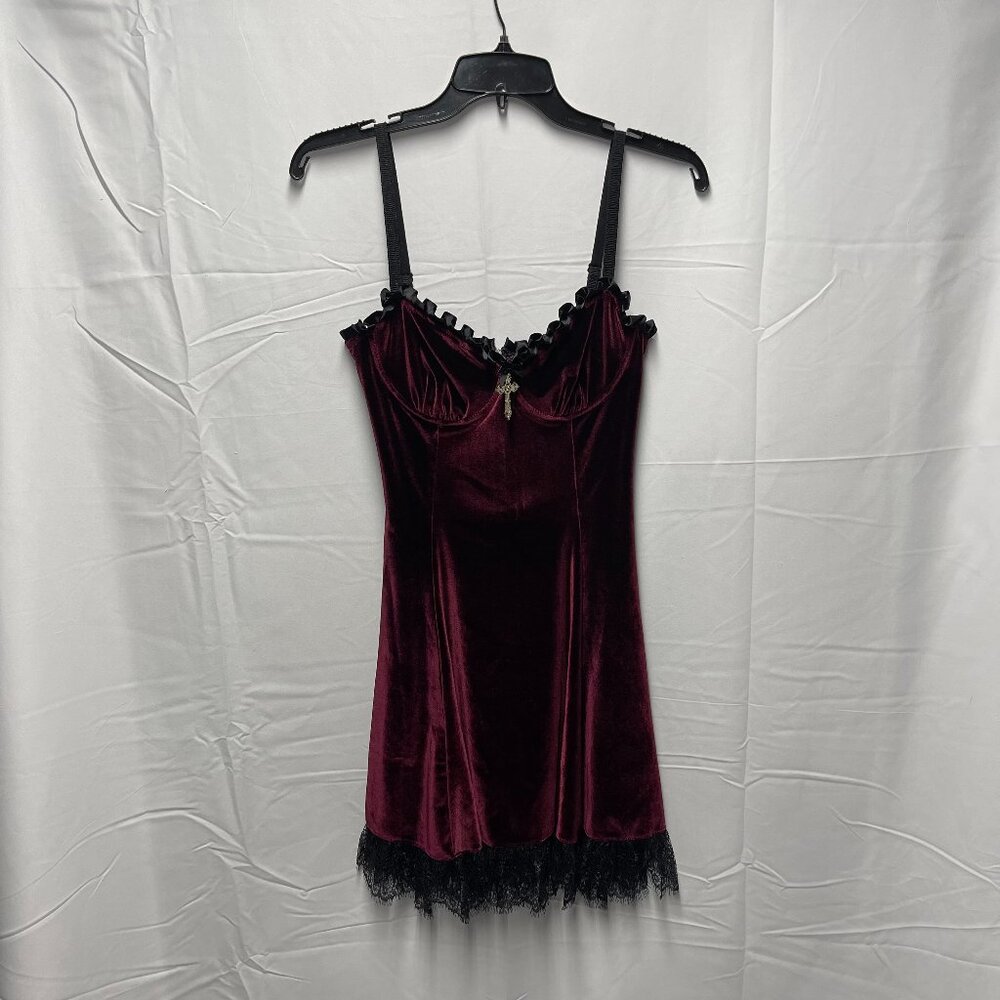 WIDOW DOLLS KILL Wine Blind Faith Velvet Dress - Sz S